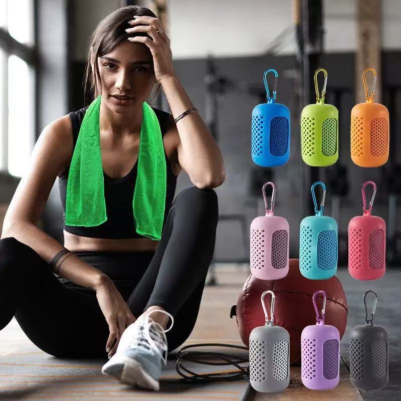 Cooling Towel with Portable Clip-On Case - Instant Ice Cold Sports Towel for Gym, Running & Yoga