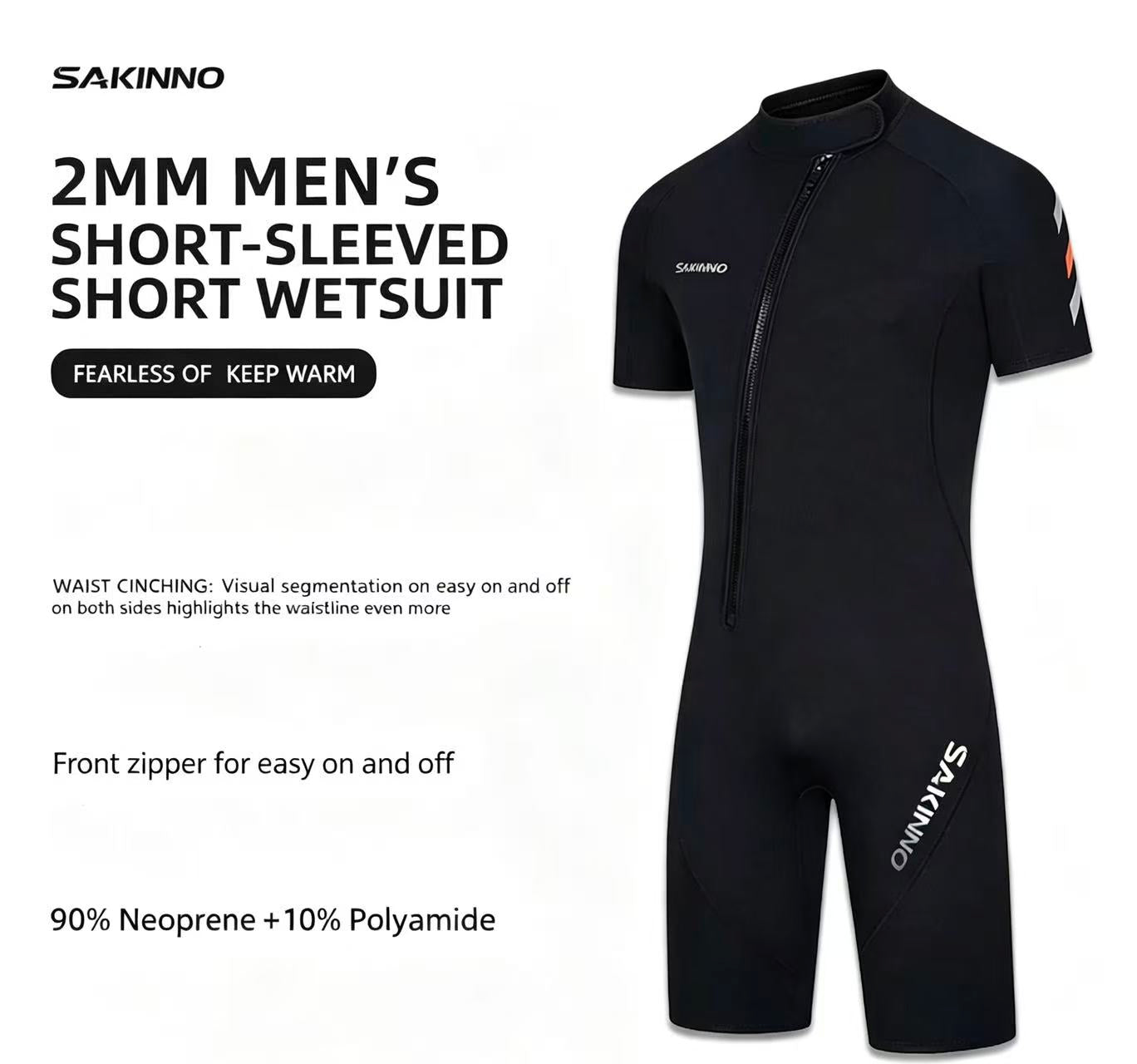 2mm Men’s Shorty Wetsuit - Front Zip Neoprene Short-Sleeve Dive Suit for Surfing, Snorkeling & Water Sports