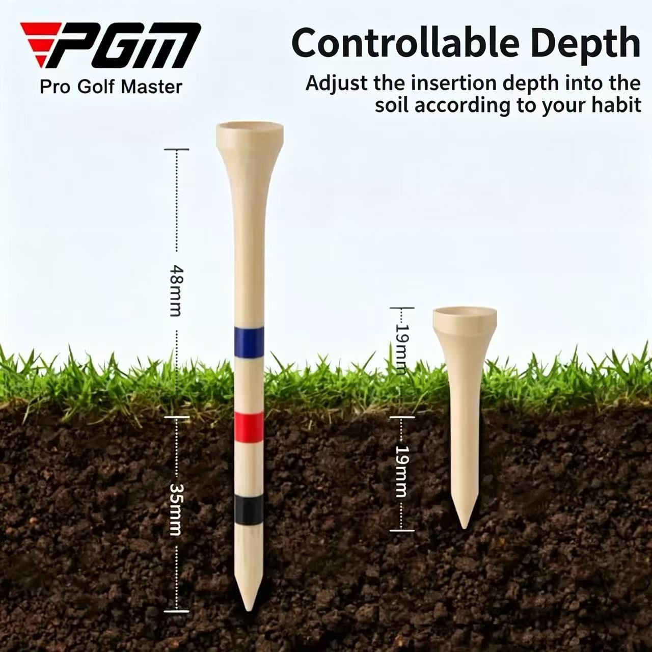 Premium Bamboo Golf Tees | Depth Marker Height Control, Eco-Friendly Wooden Golf Tees, 30-Pack