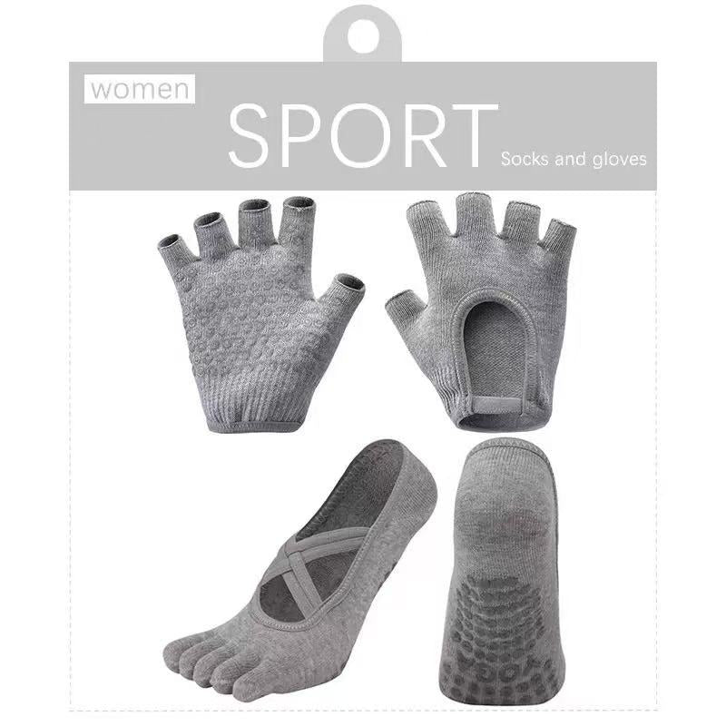Non-Slip Pilates Five-Toe Socks with Grips & Hand Grips Set for Women - Workout Training Set