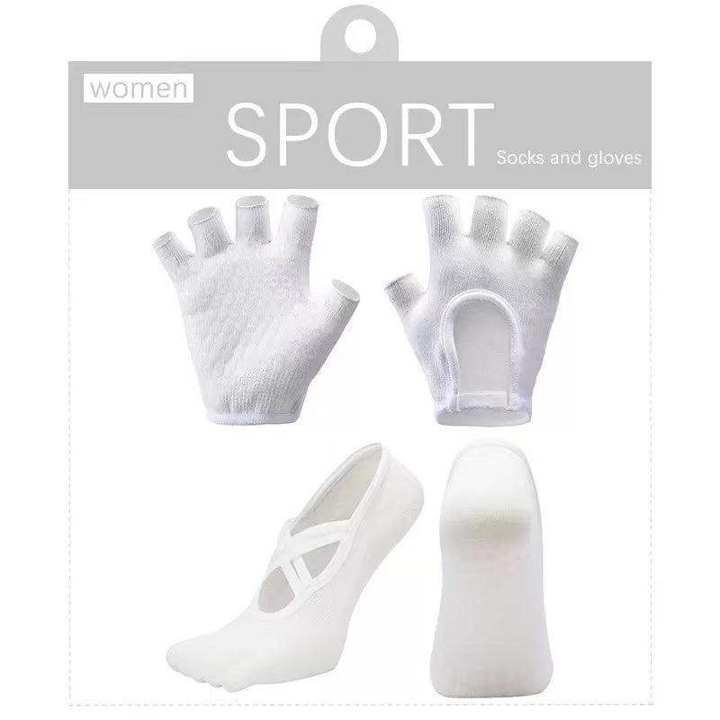 Non-Slip Pilates Five-Toe Socks with Grips & Hand Grips Set for Women - Workout Training Set